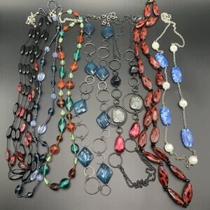Estate Curated Necklace Lot 7 Piece Beaded Resin Lucite Glass Statement